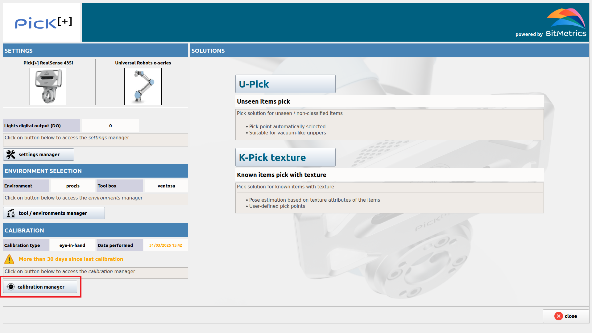 Calibration Manager on Homepage